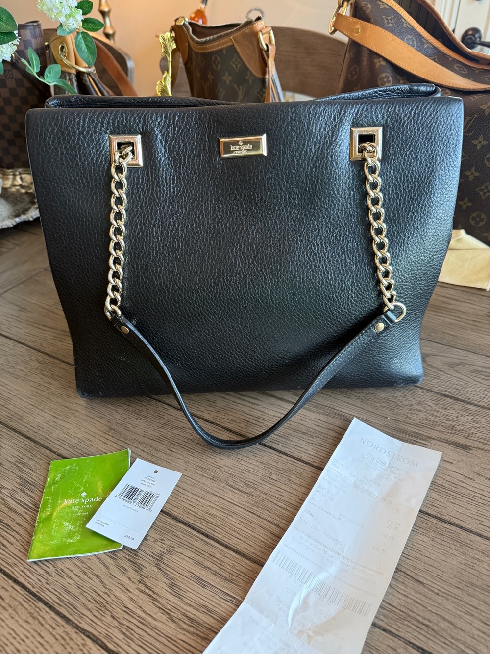 Kate Spade Sedgewick Black Pebbled Leather Shoulder Bag with Gold Chain Handles